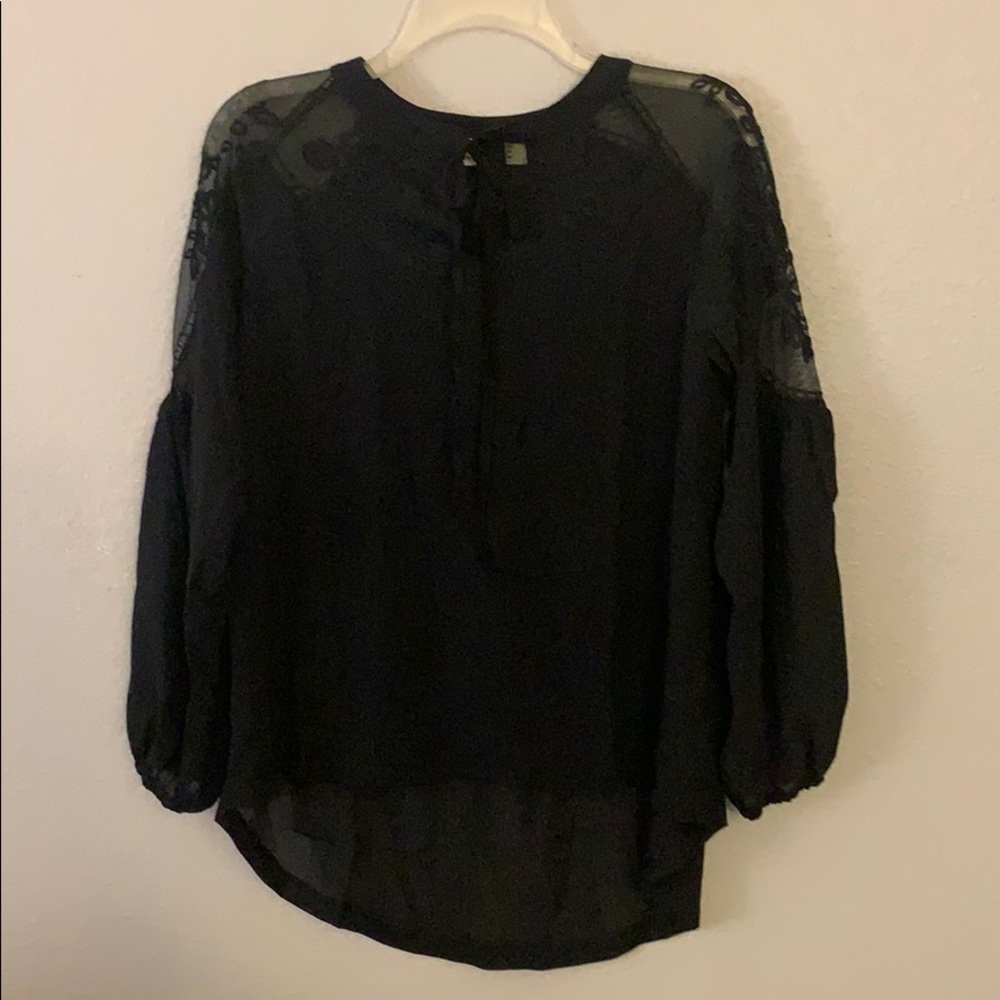 Black Lace Blouse with Tie Front